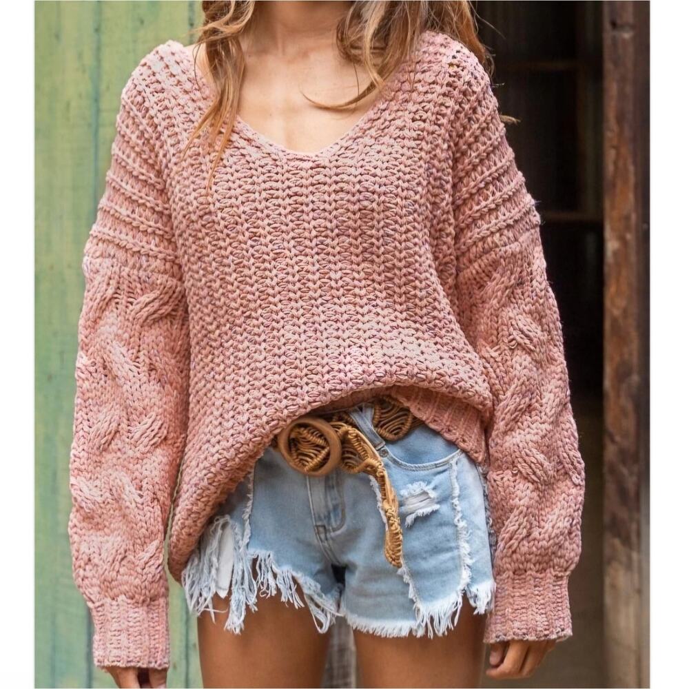 POL oversized chunky‎ knit v-neck chenille confetti sweater woman's size medium